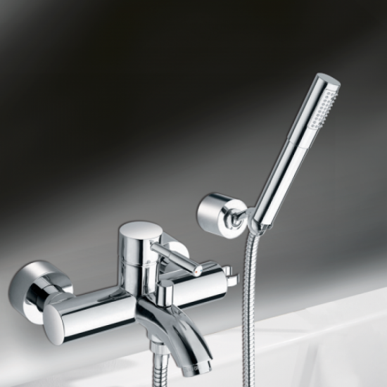 Μπαταρία Λουτρού Αναμεικτική La Torre New Tech 12019-100 Χρωμέ με Tηλέφωνο Anticalcare, Επίτοιχο Στήριγμα Τηλεφώνου και Άθραυστο Σπιράλ 1,5m